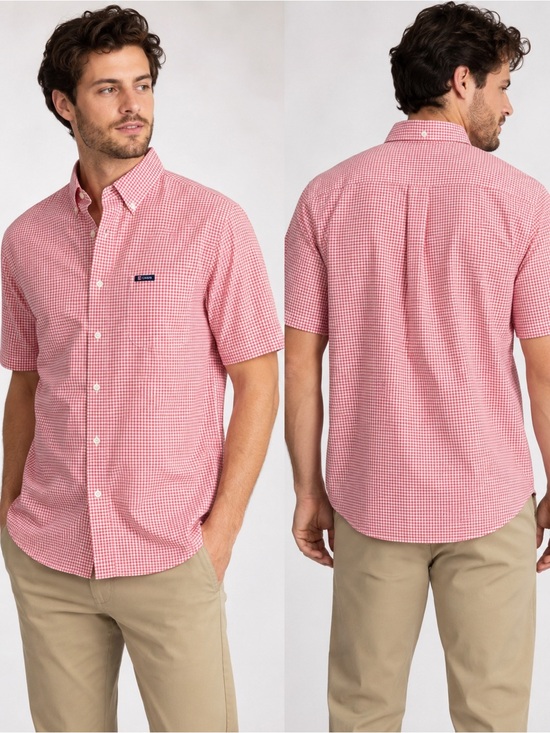Chaps Other - Chaps Men’s Short Sleeve Button Down Shirt Red White Gingham Check Size L